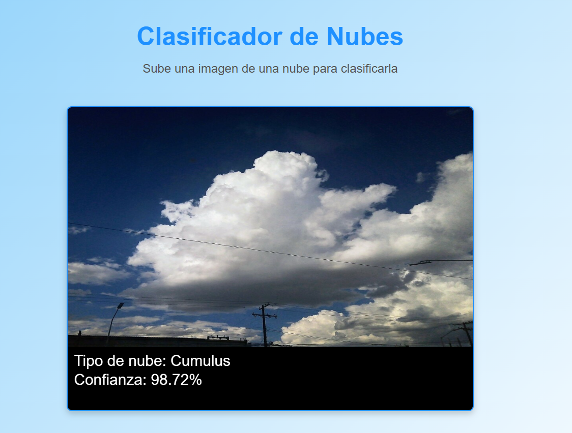 Captura del Clasificador de Nubes con IA